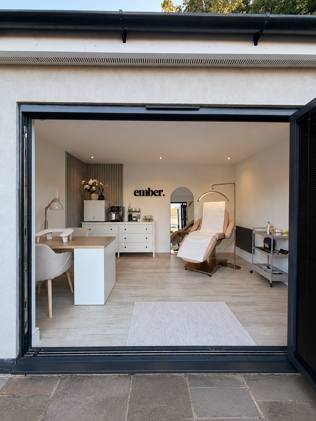 Ember Aesthetics’ private studio, with open doors welcoming you into the clinic